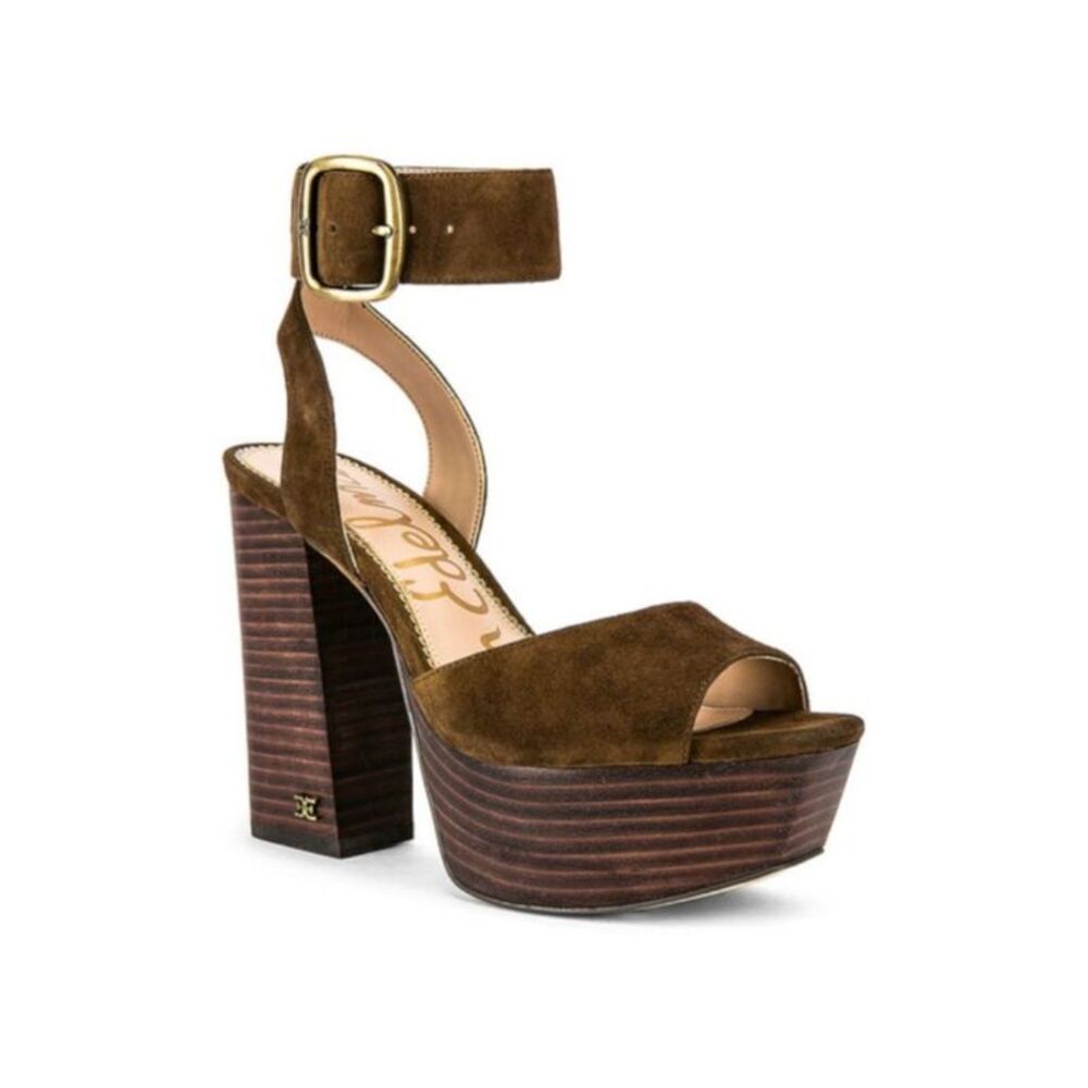NWT SAM EDELMAN Womens Brown 1-1/2" Platform Rain Leather Sandals 9.5